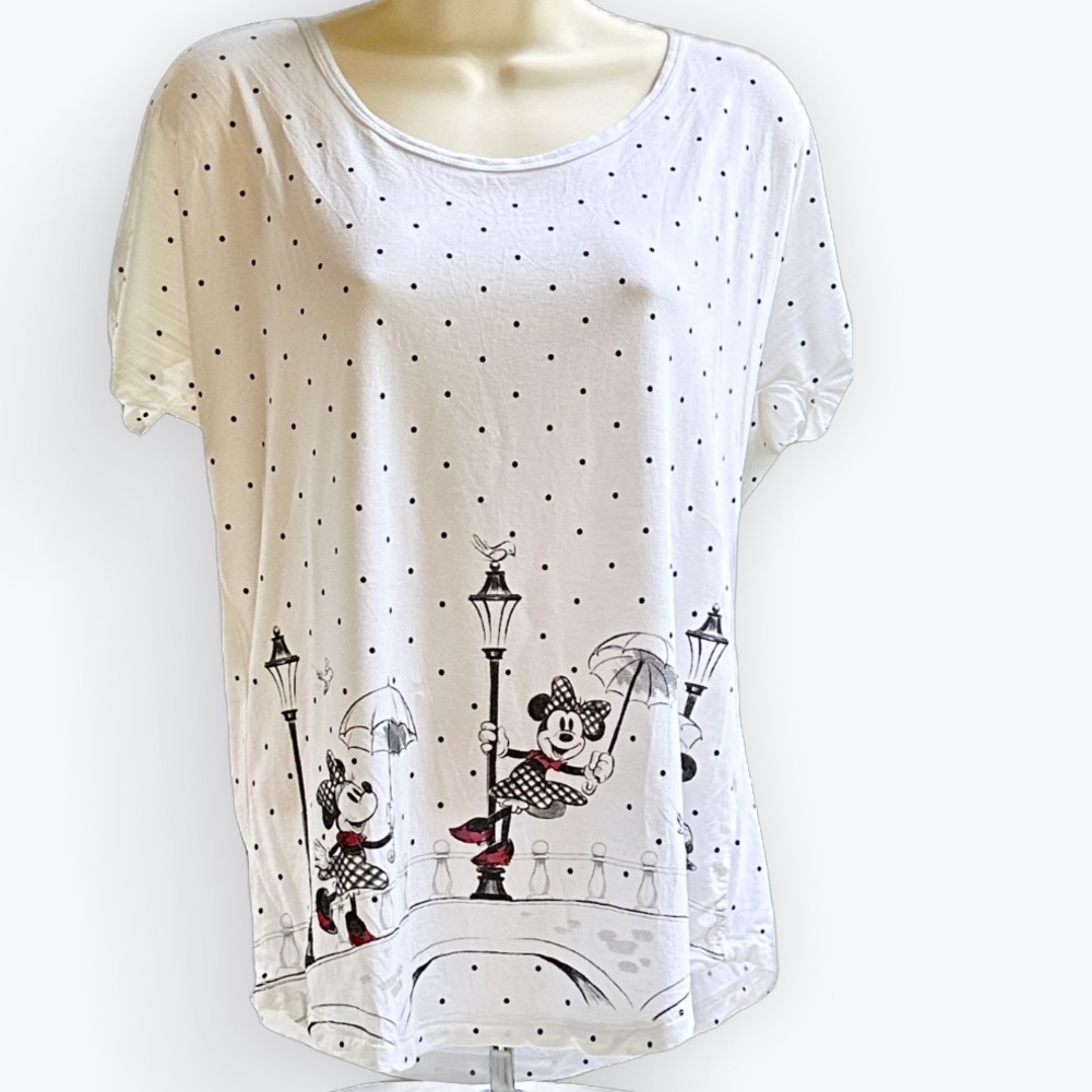 Disney World Minnie Mouse Whimsical Umbrella Polka Dot Feminine “Retired” Tee ~S